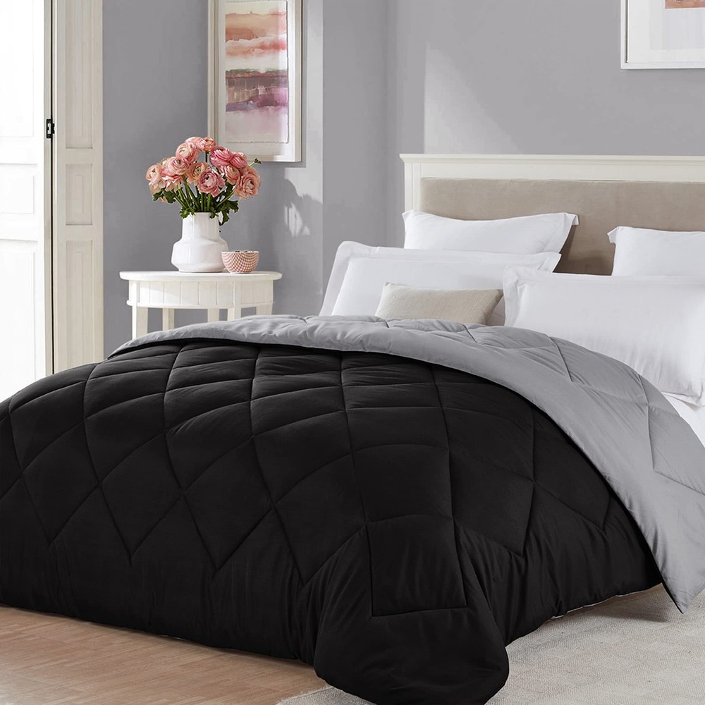 Comforter Set Full Queen Black Grey Reversible Lightweight Cooling Bedding