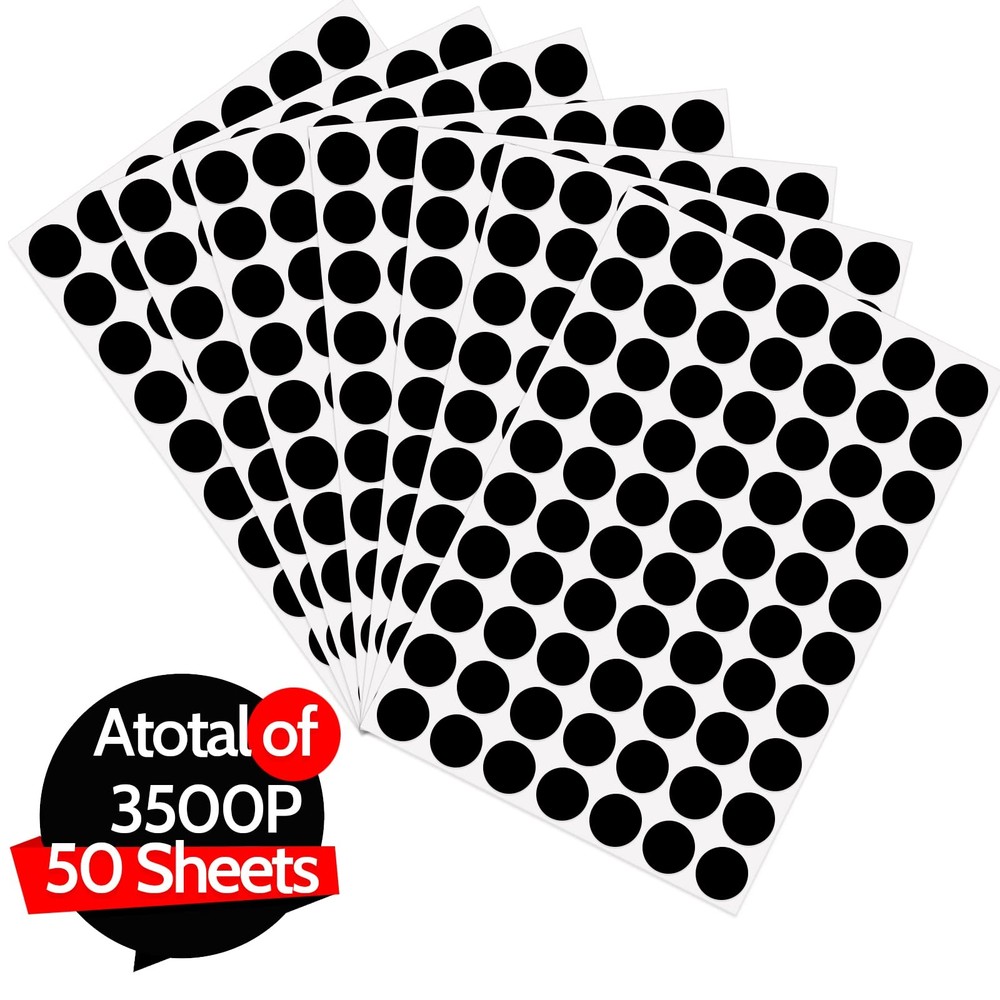 3500 Dot Stickers, 3/4 inch Black Coding Labels, Circle 3500 Pieces,