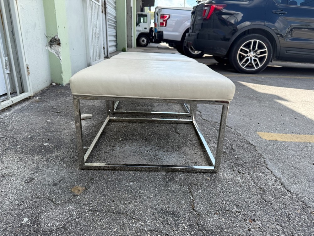 TWO MITCHELL GOLD AND BOB WILLIAMS GRAYLEATHER AND CHROME STOOLS