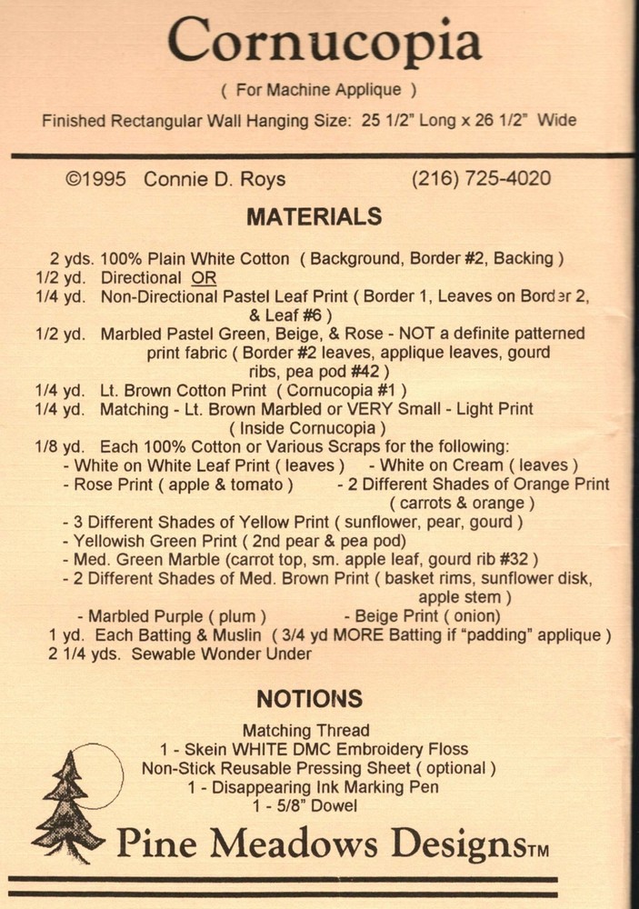 Cornucopia Wall Quilt Pattern by Pine Meadows Designs 9502