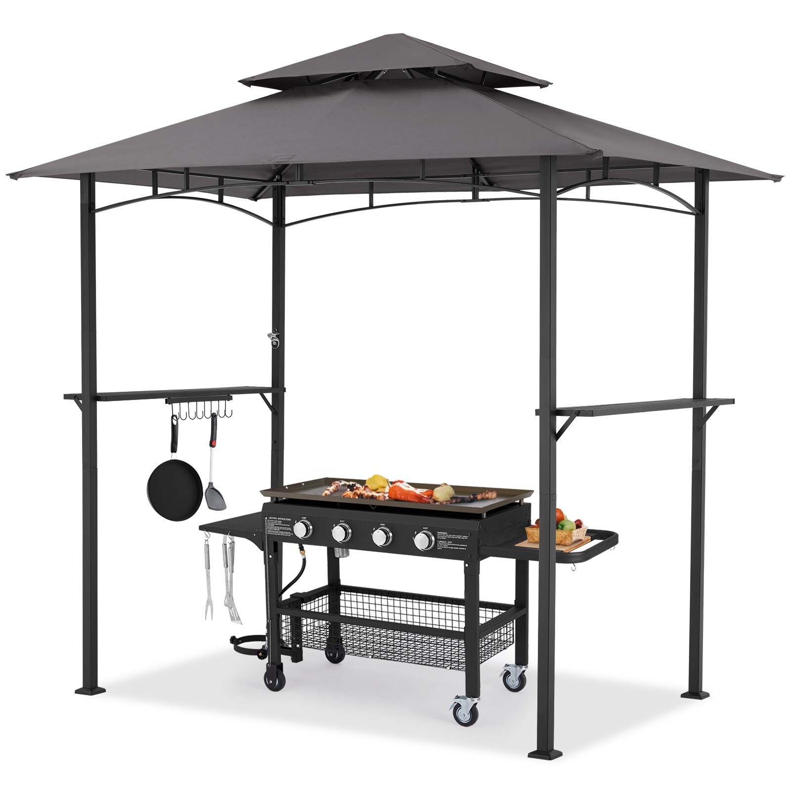 8'x 5' Outdoor Grill Gazebo Barbecue Canopy BBQ Grill Tent w/ Hard Top Gray