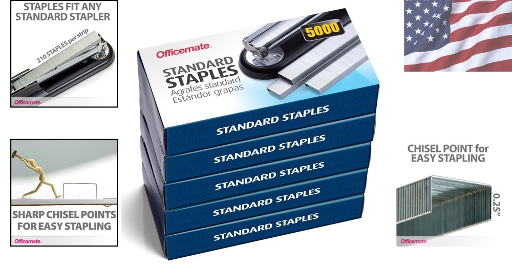 Chisel Point Standard Staples, 5-Pack, 20 Sheets Capacity - Reliable and Durable