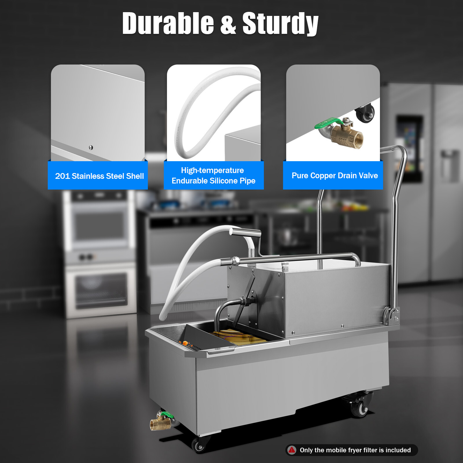 55L Commercial Fryer Oil Filter Cart Machine Portable Fried Filtration System