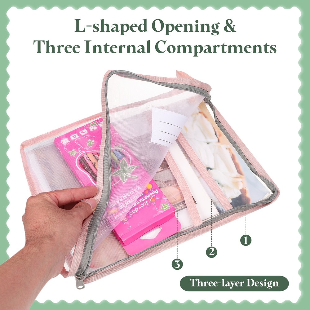 2Pack Mesh Zipper Pouch, A4 Mesh File Bag with Strap, Pink