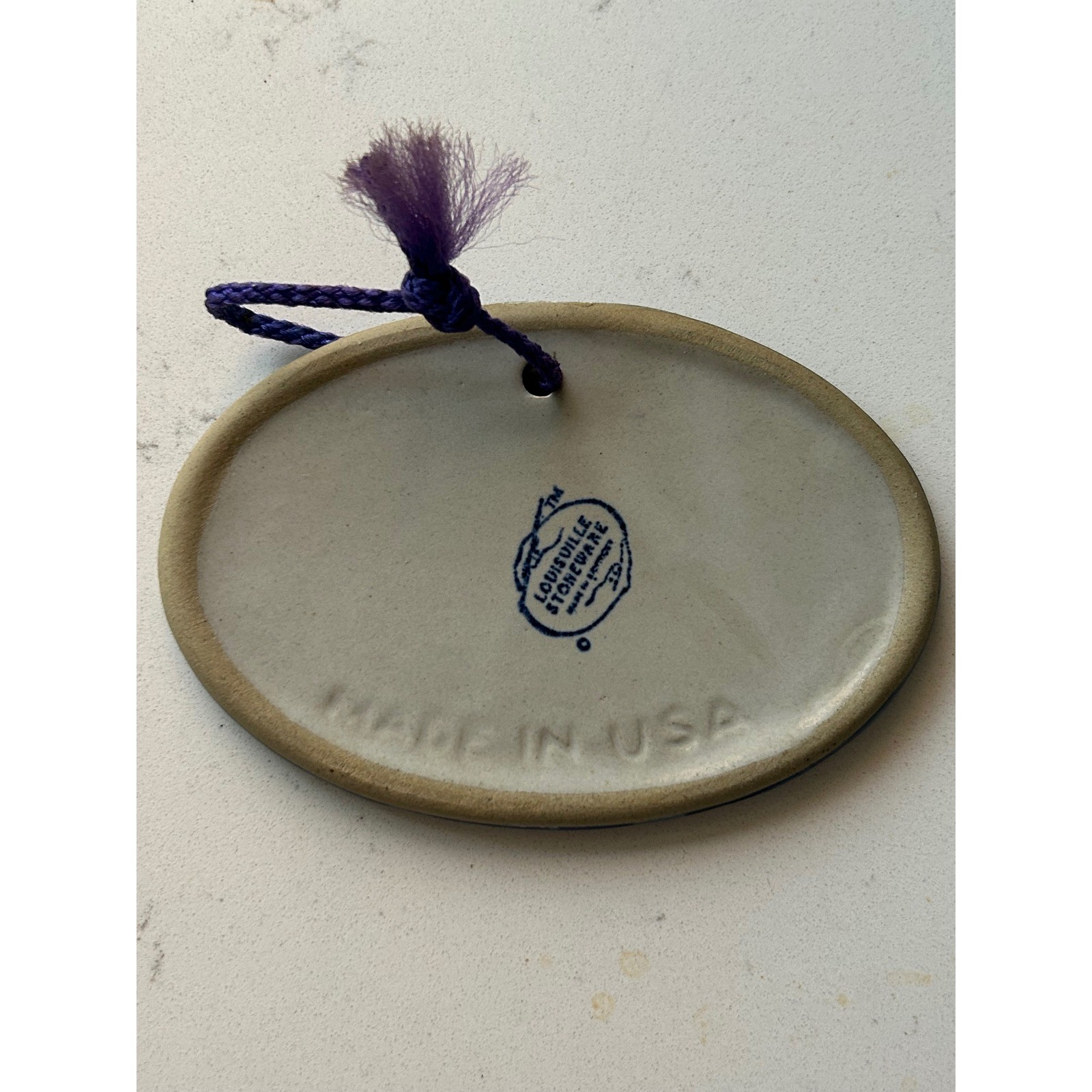 Louisville Stoneware Angel Ornament Trumpet Ceramic Handmade USA Blue