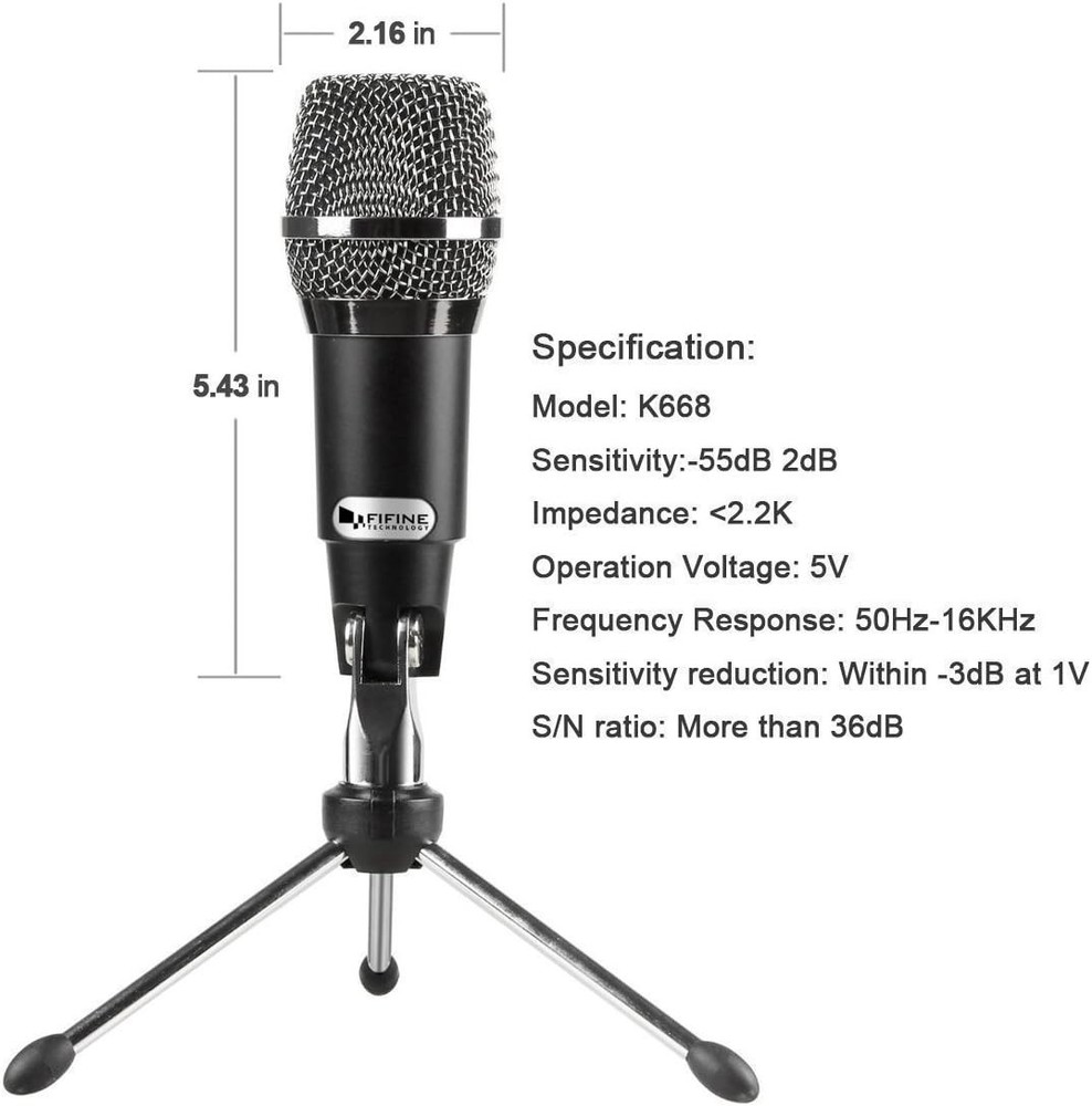 USB Condenser Microphone K668 Plug & Play for PC/Mac US
