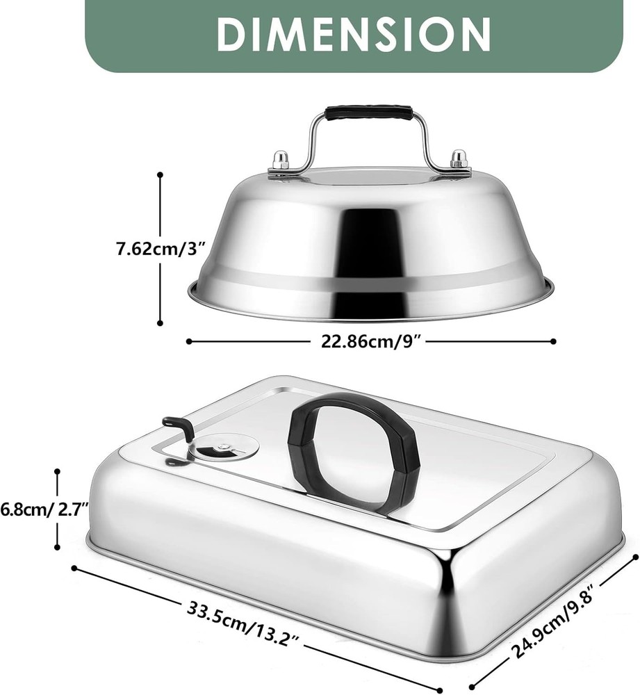 3Pcs Basting Cover for Griddle, Large 13" Rectangular Cheese Melting Dome with