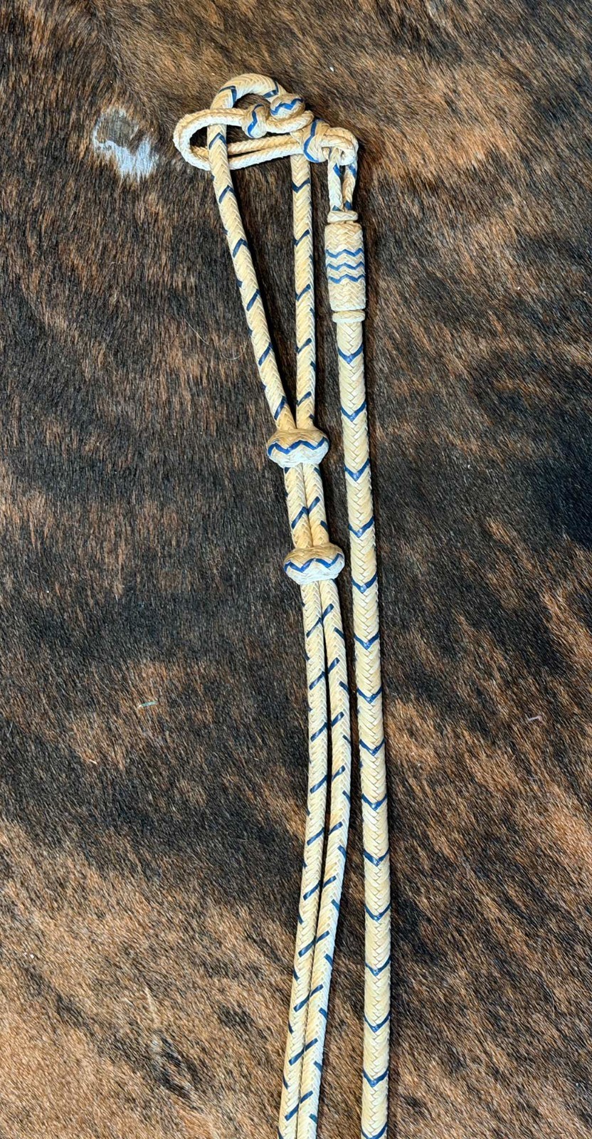 GUITRON HANDMADE 16 Plait RAWHIDE ROMAL REINS W/ Blue Accents Cowboy Vaquero