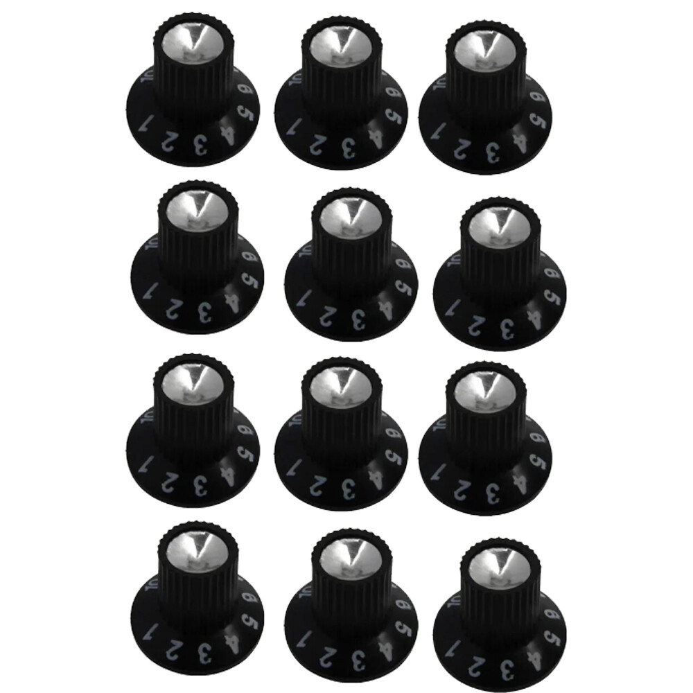 12PCS Guitar AMP Knob Amplifier Skirted Knobs Black Silver Cap For Fender P