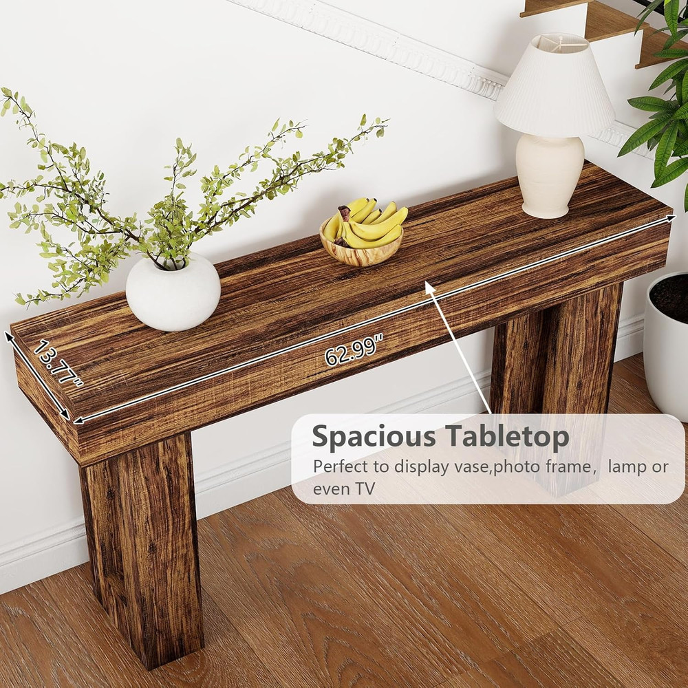 63'' Long Console Table,2 Tier Farmhouse Entryway Table Sofa Table with Storage,