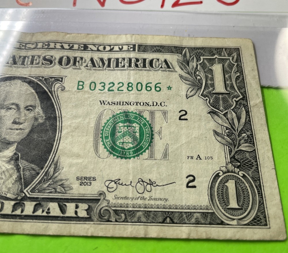 2013 B Duplicate Print ERROR Star Note Serial Number B 03228066* FW Fancy Serial