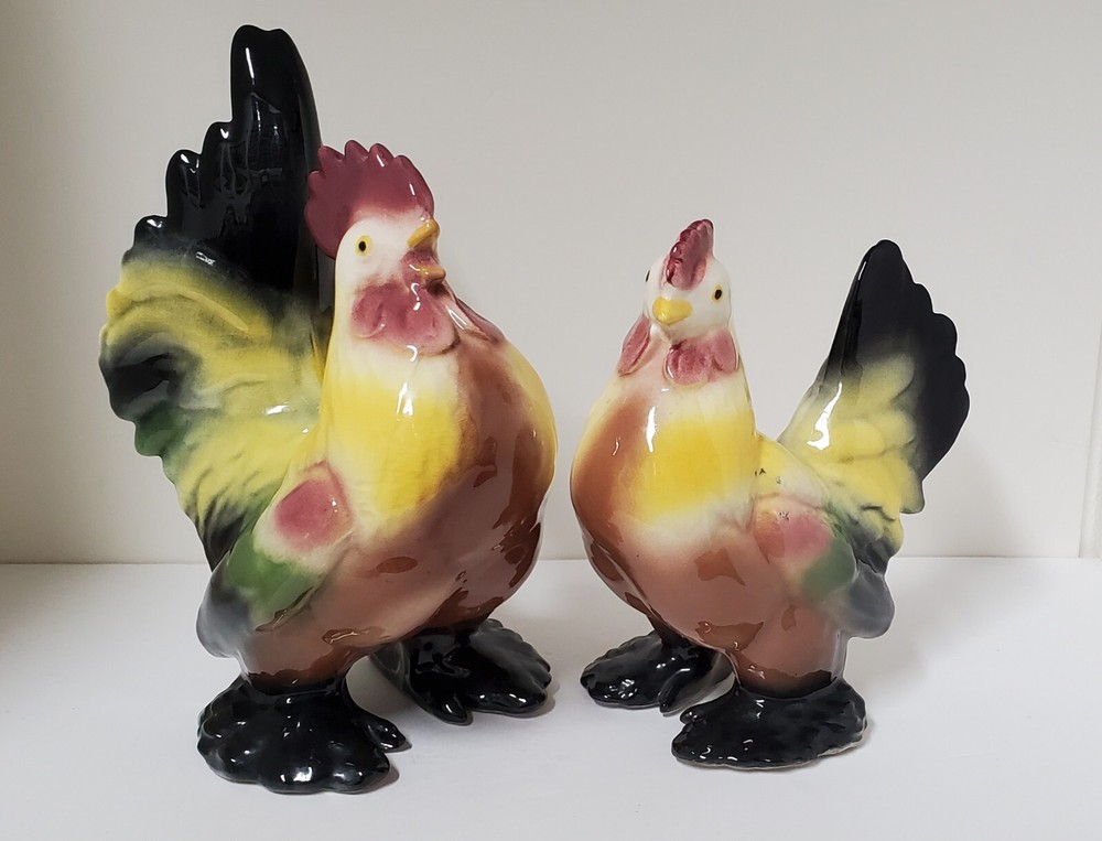 Vintage Ceramic Rooster And Hen Pair