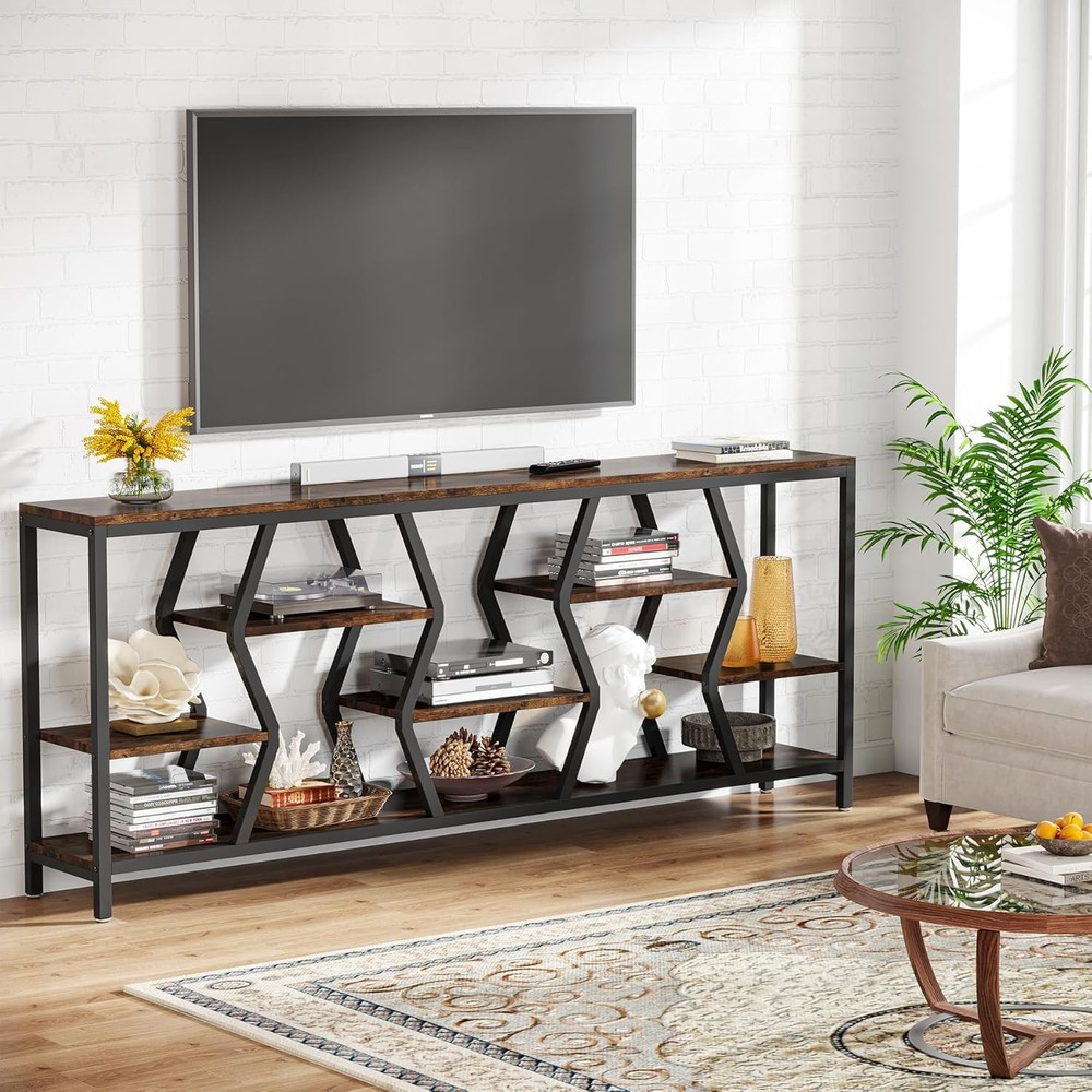 70.9 Inch Extra Long Console Table, Industrial Narrow Entryway Sofa with Storage