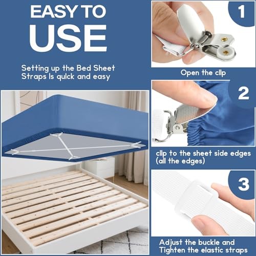 Bed Sheet Holder Straps Adjustable Sheet Fasteners Clips Keep Bedding 2 White