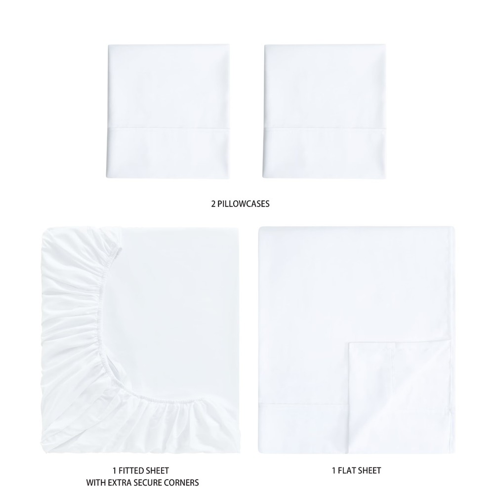 Mainstays Queen Sheet Set Arctic White 4pc Super Soft Microfiber 15" Deep Pocket