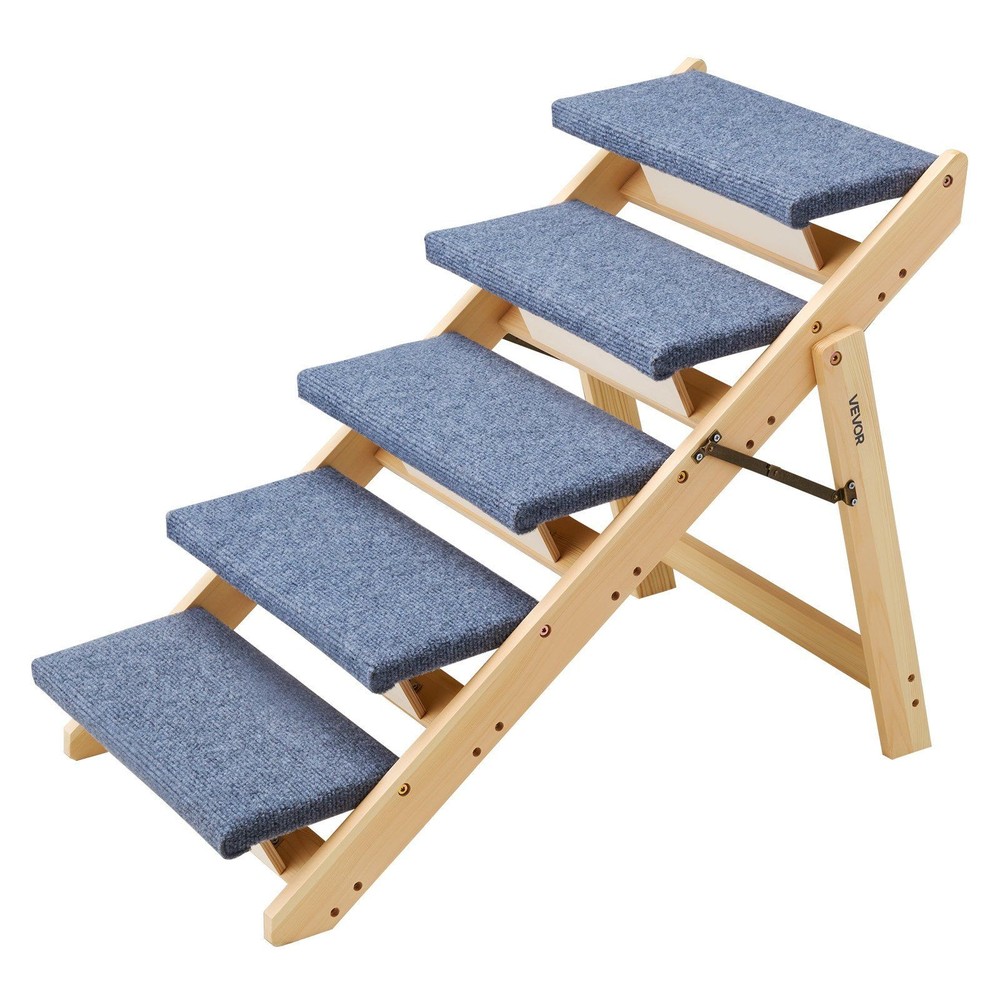Foldable 5-Step Dog Stairs: Pine Wood Frame, Fabric Steps, 150lb Support