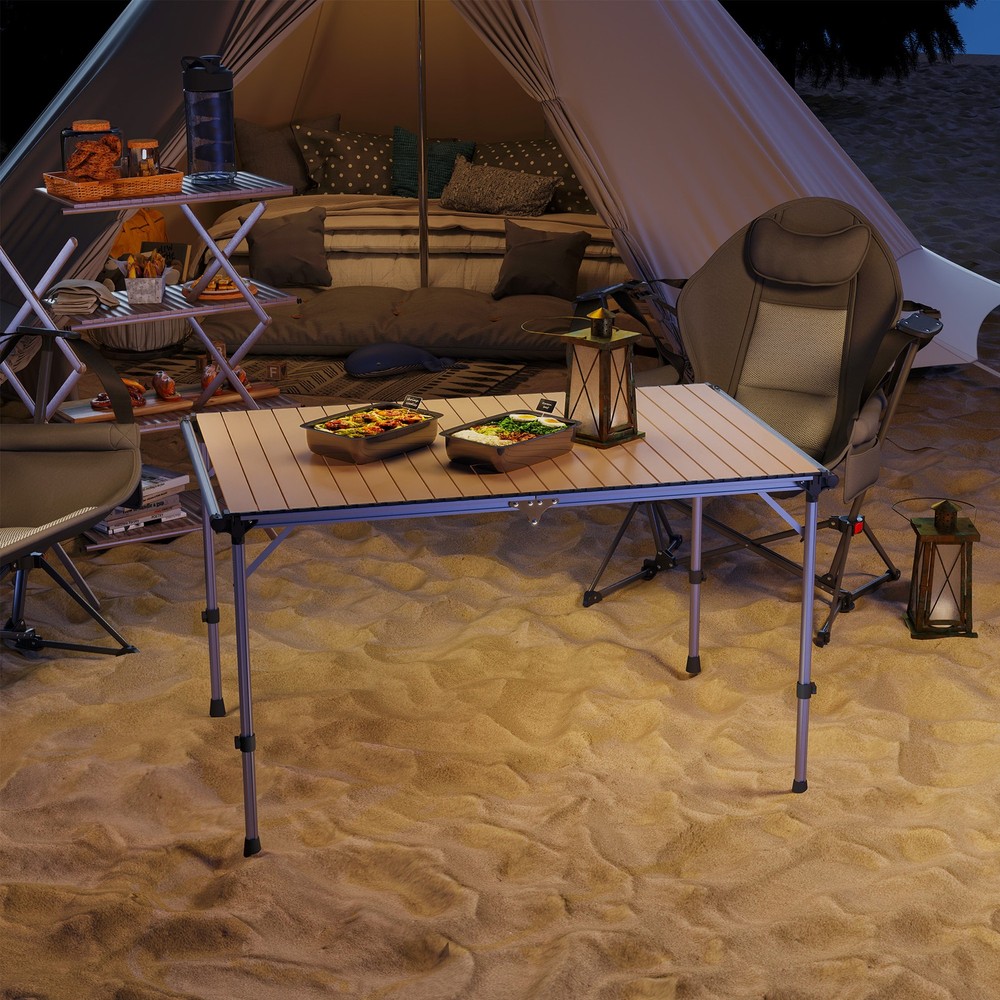 Folding Camping Table, Adjustable Height Aluminum Table, Portable Camping Table
