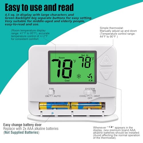 Non-Programmable Thermostat for House, Digital Energy-Saving Green Backlight