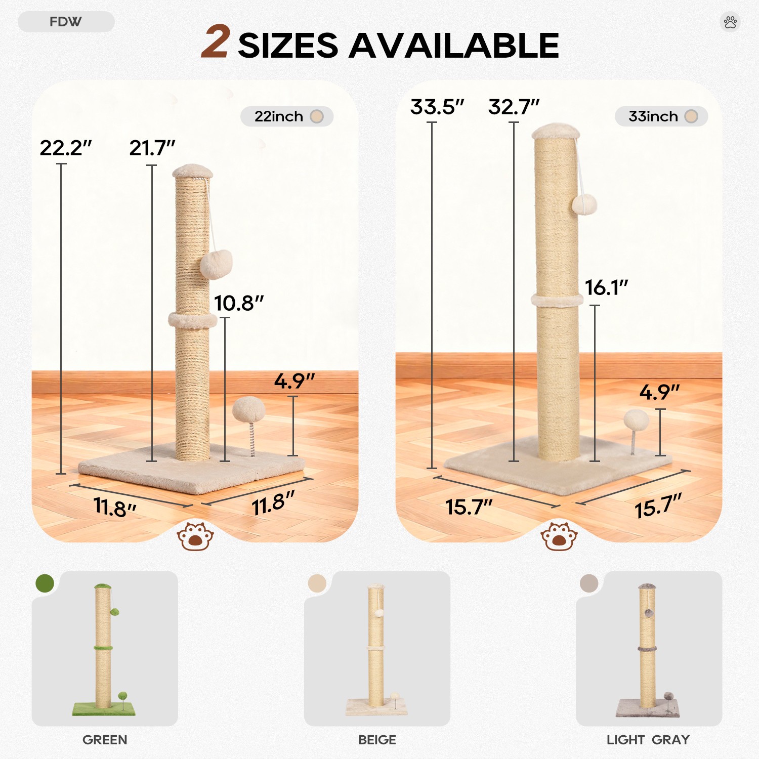 33 Inch Cat Scratching Post Cat Scratcher Natural Sisal Rope Scratch Post Trees