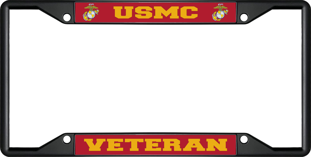 USMC VETERAN Black License Plate Frame