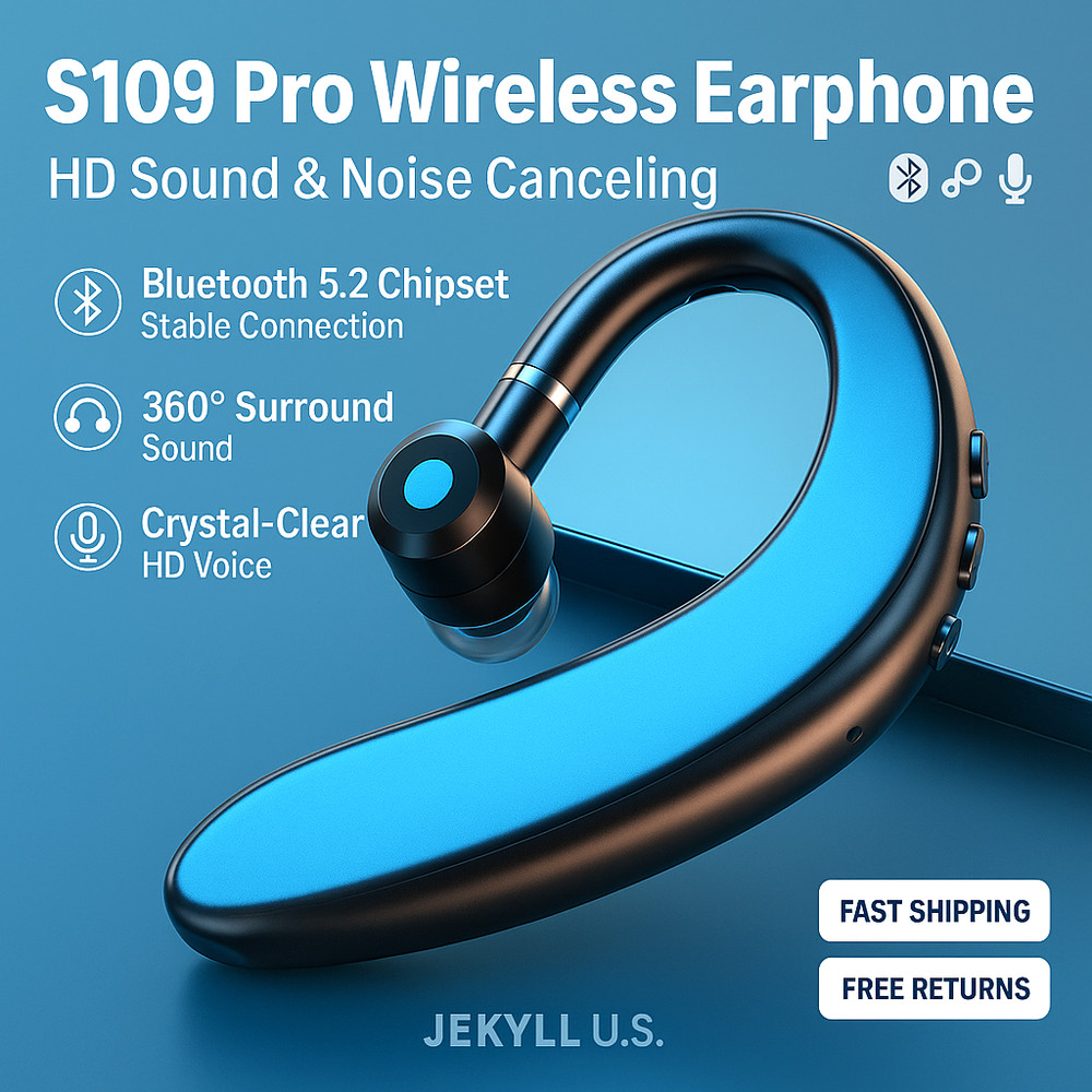 Bluetooth 5.2 Earpiece Wireless Headset Noise Cancelling Driving Trucker Earbuds