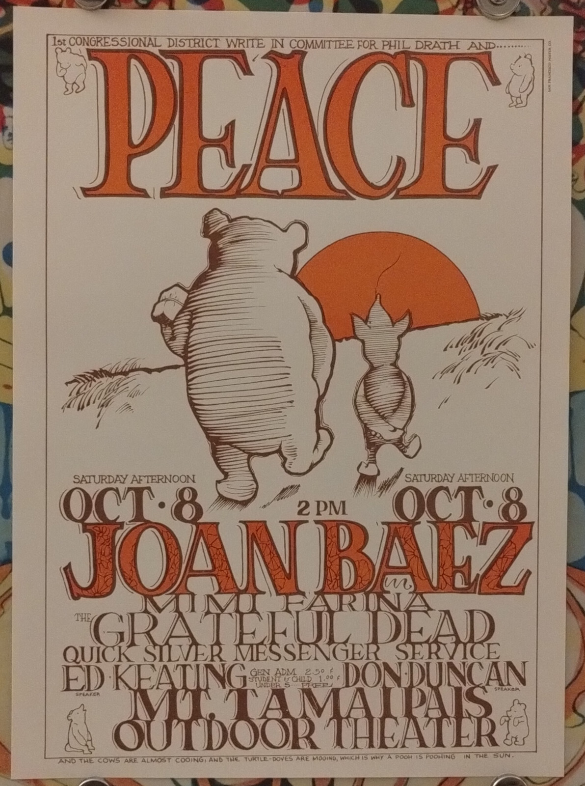 Grateful Dead Joan Baez Stanley Mouse Peace 1966 Vintage Poster
