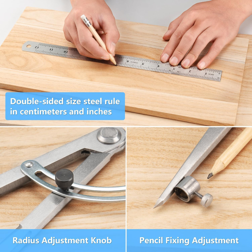 Woodworking Compass Geometry Tool - Professional Locking Drafting Compass with P