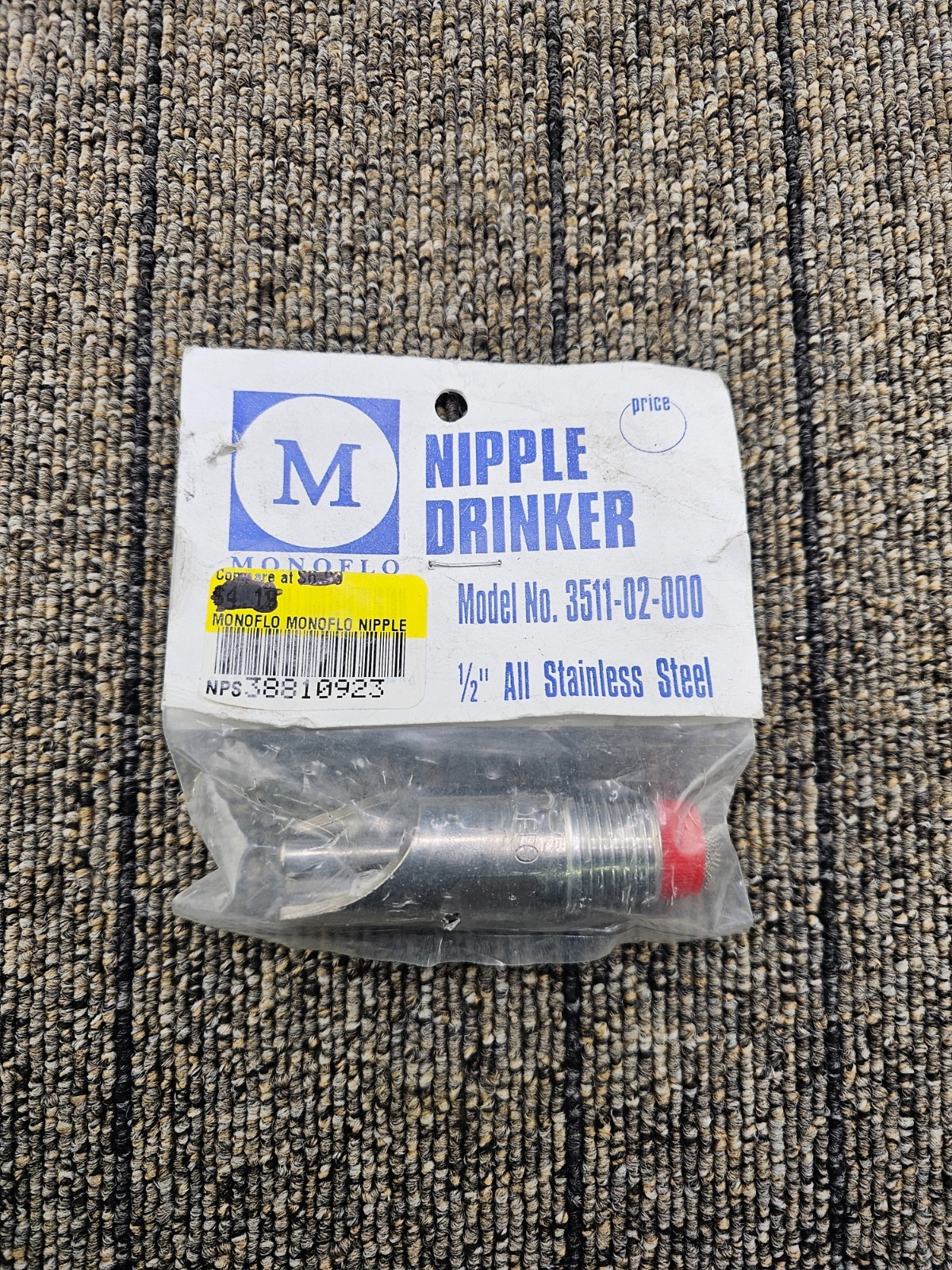 (QTY 2) MONOFLO 3511-02-000: Steel Nipple Drinker -  1/2inch All Stainless