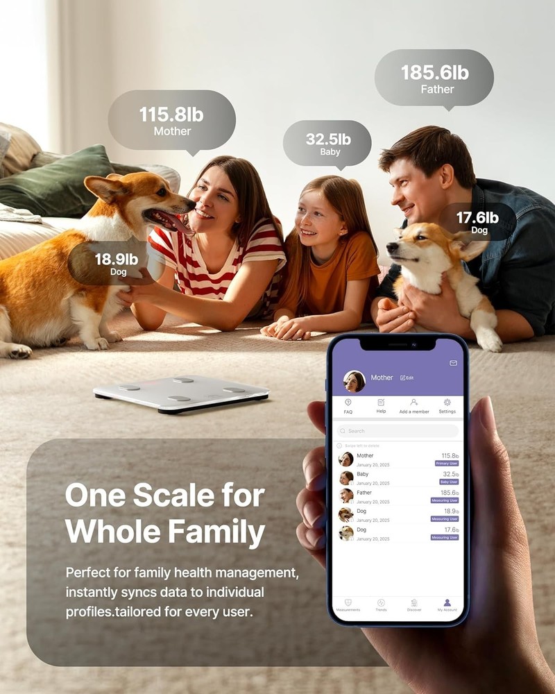 Smart Scale with BMI & Body Fat, Bluetooth Sync, 13 Analyzer