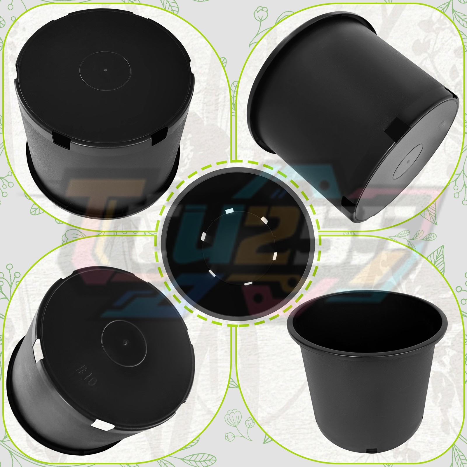 10 PCS 10 Gallon Premium Plastic Garden Plant Nursery Pots Heavy Duty