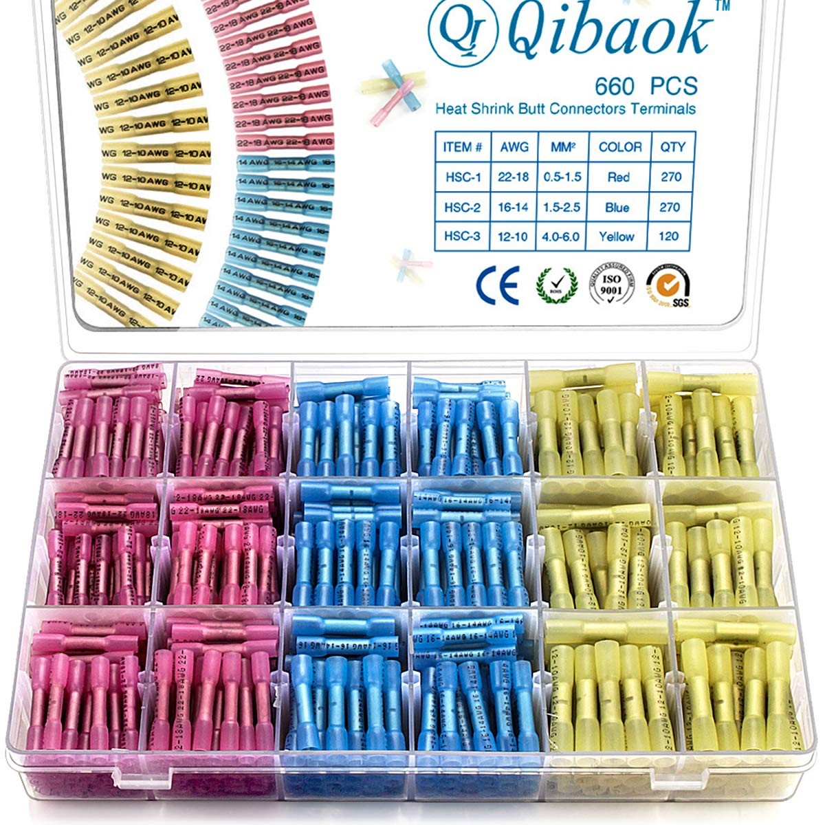 660 PCS Heat Shrink Butt Connectors Qibaok Crimp Electrical Wire Connector 。