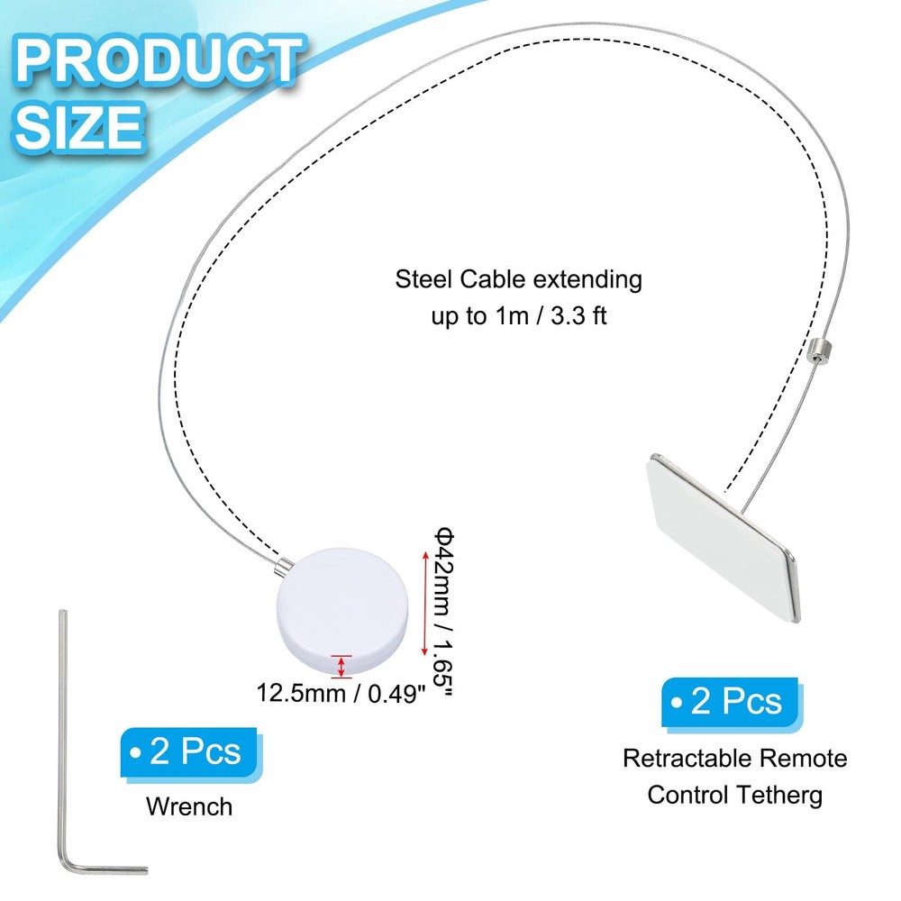 3.3 Ft Retractable Remote Control Tether 2 Pcs Round Security Cable Lanyard L...