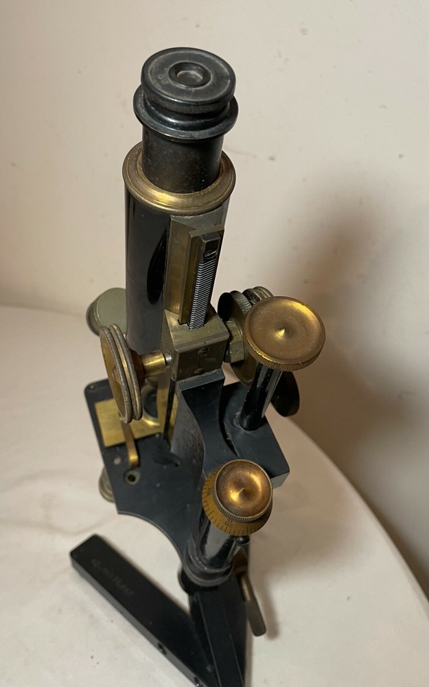 rare antique 1800's solid brass Mozstertz lab microscope scientific instrument