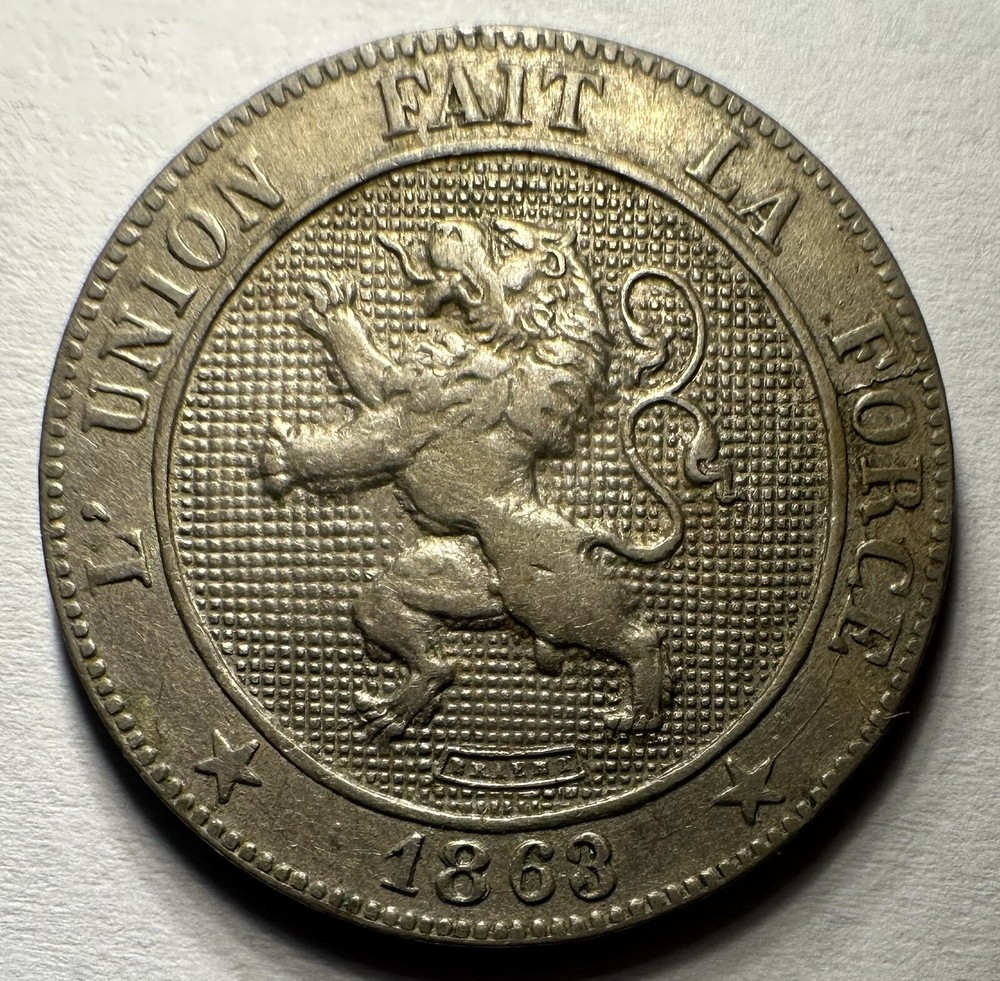 1863 Belgium 5 Centimes, XF