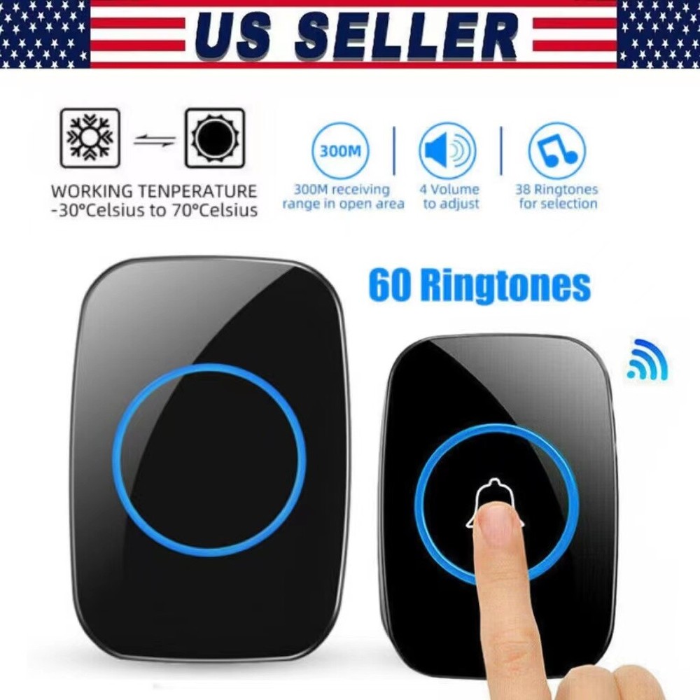 Wireless Doorbell Chime Waterproof Plugin Receiver Adjustable Volume 1000FT Kit