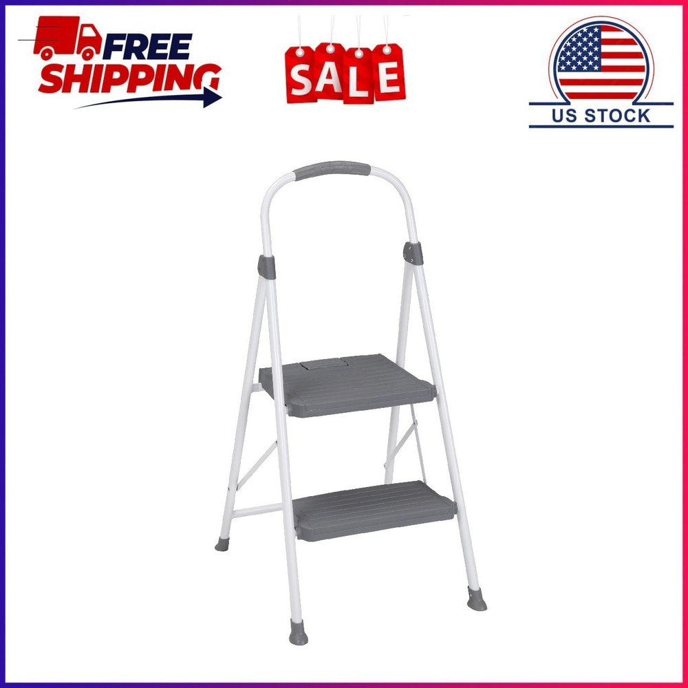 2-Step Connection Folding Step Stool with Large Resin Steps, Max Reach 8ft 1in