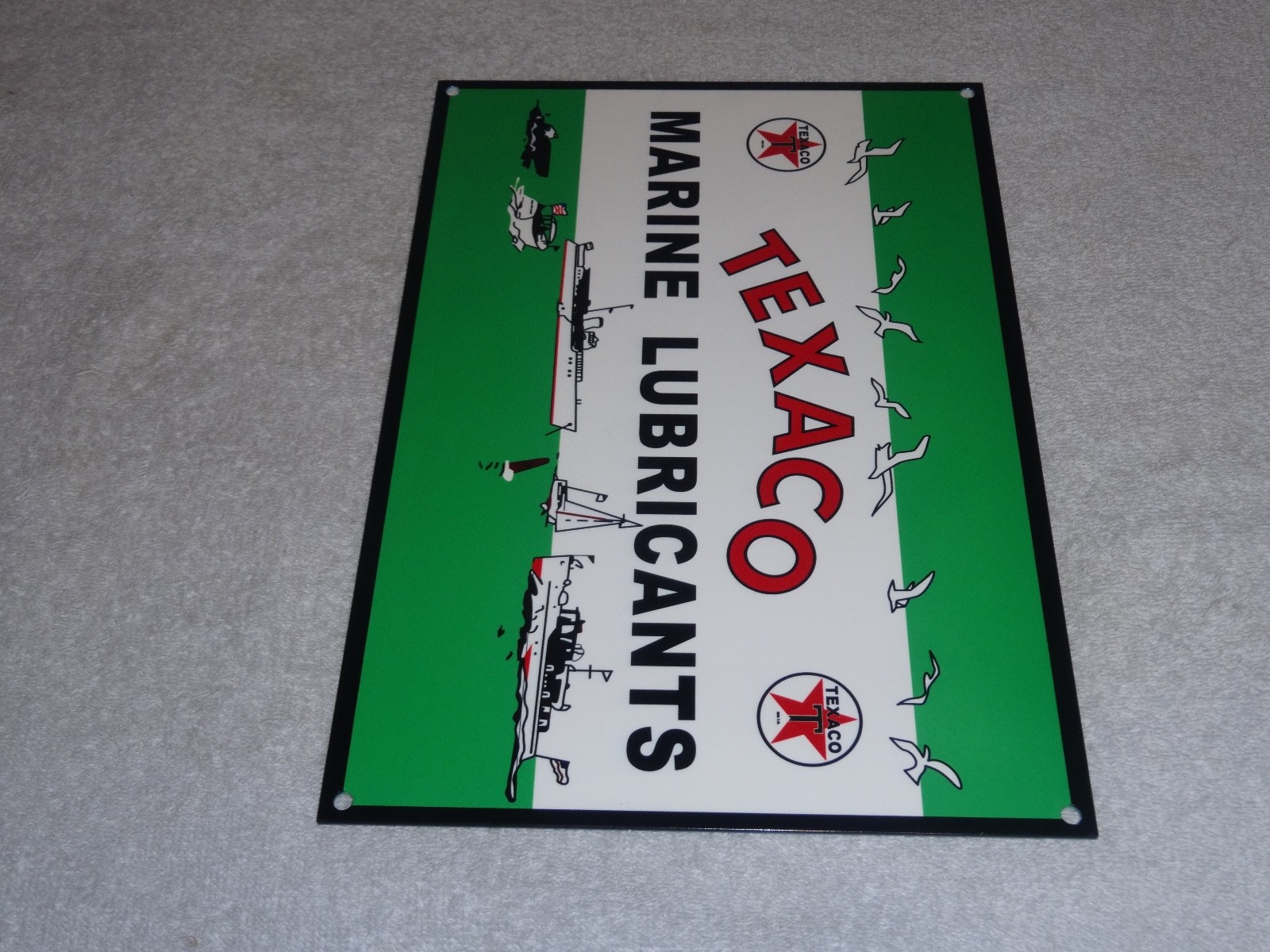 VINTAGE TEXACO MARINE LUBRICANTS W/ BOATS 12" METAL OUTBOARD GASOLINE & OIL SIGN