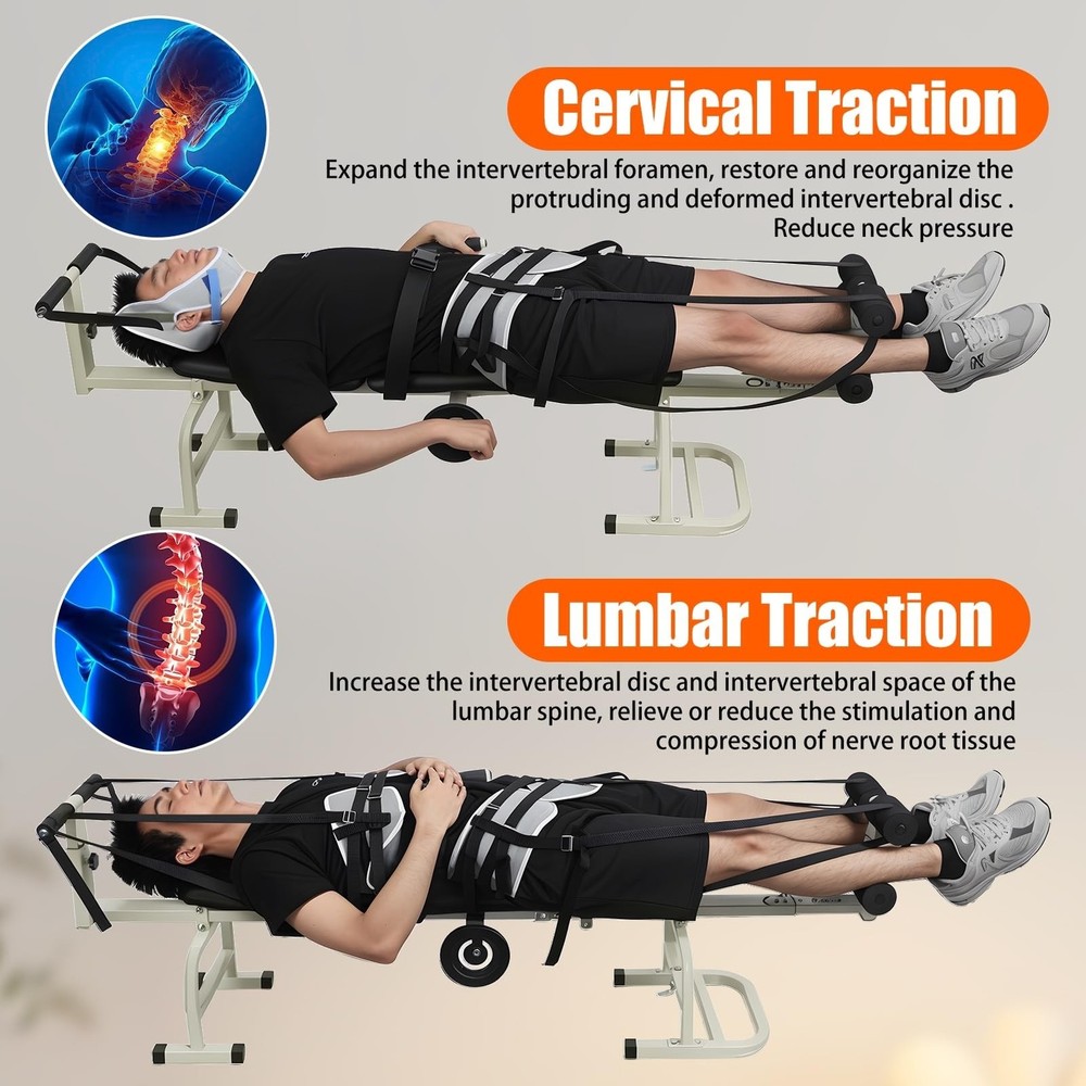 Non-Inversion Spinal Decompression Device - Cervical & Lumbar Traction Bed w/...