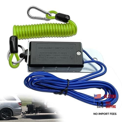Trailer Breakaway Switch 4 FT Brake Away Coiled Cable Large Carabiner Green
