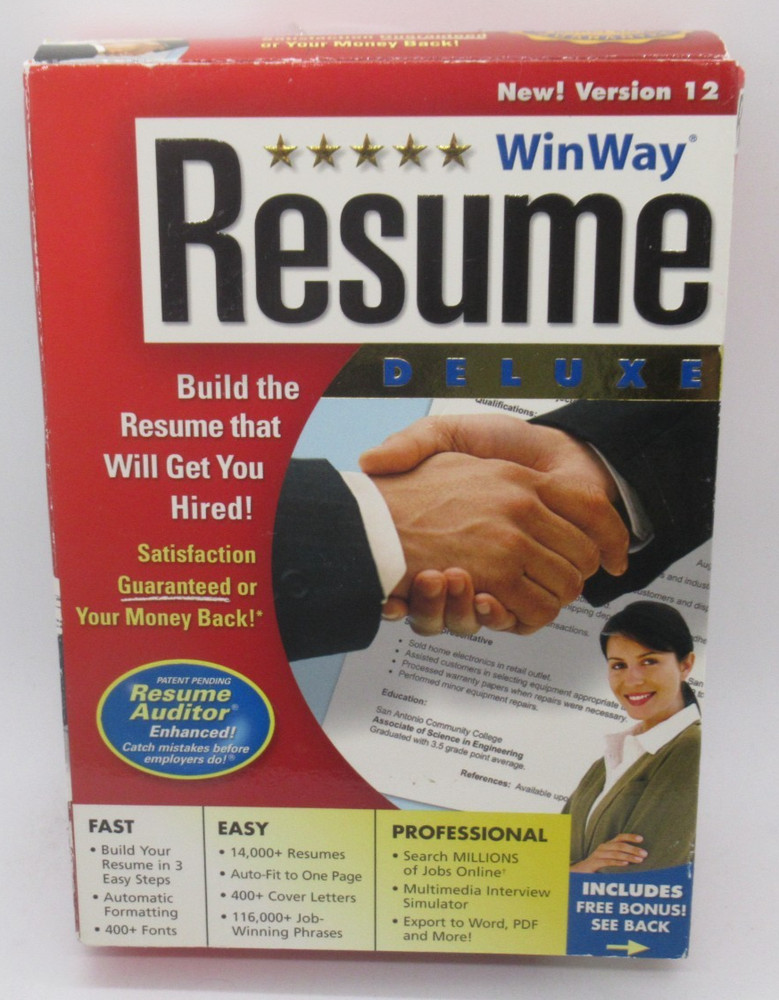 WIN WAY - RESUME DELUXE VERSION 12 PC CD-ROM SOFTWARE + BONUS WEBSTER DISC