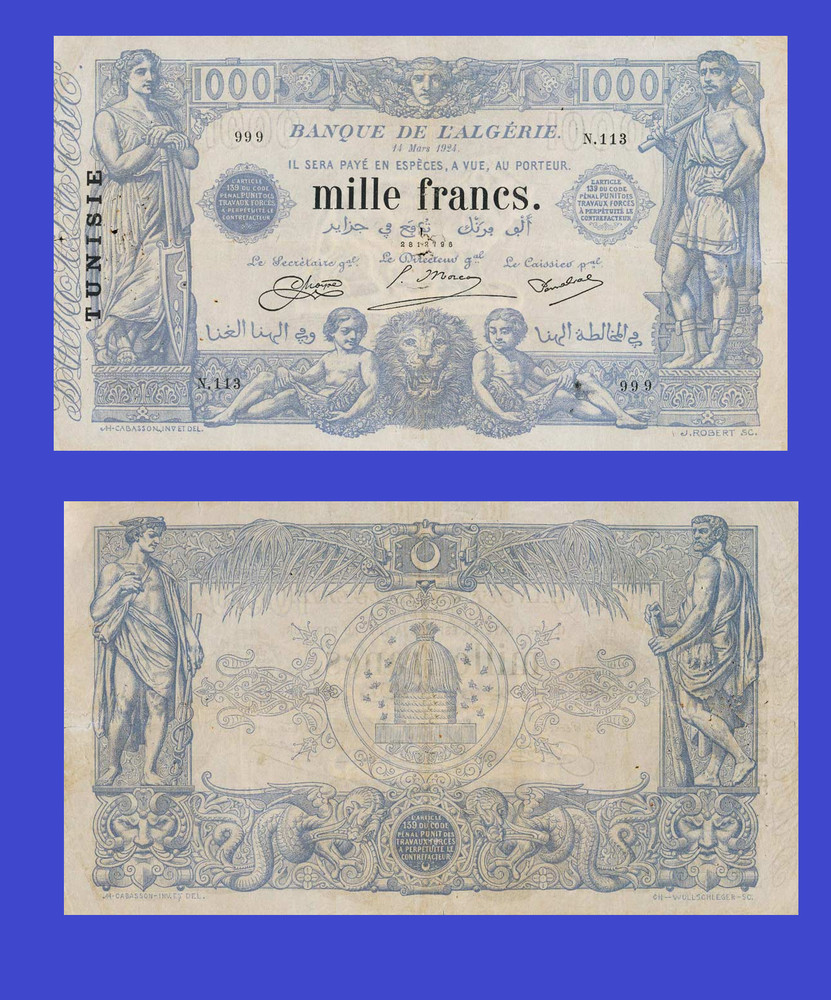 TUNISIA 1000 FRANCS 1924   *  Copy