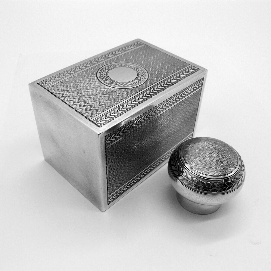 Engine Turned Tea Caddy German 800 Silver