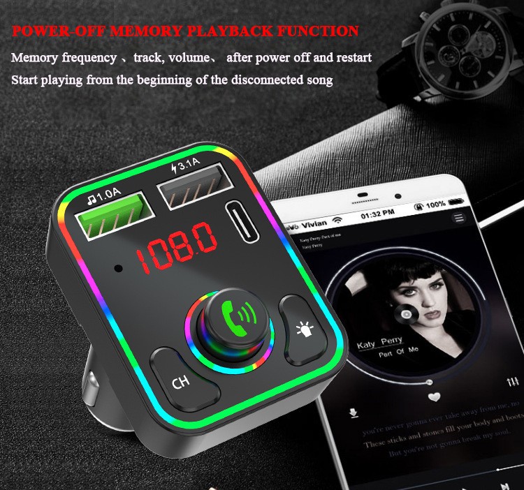 Bluetooth Car Wireless FM Transmitter Adapter 2USB PD Charger AUX Hands-Free