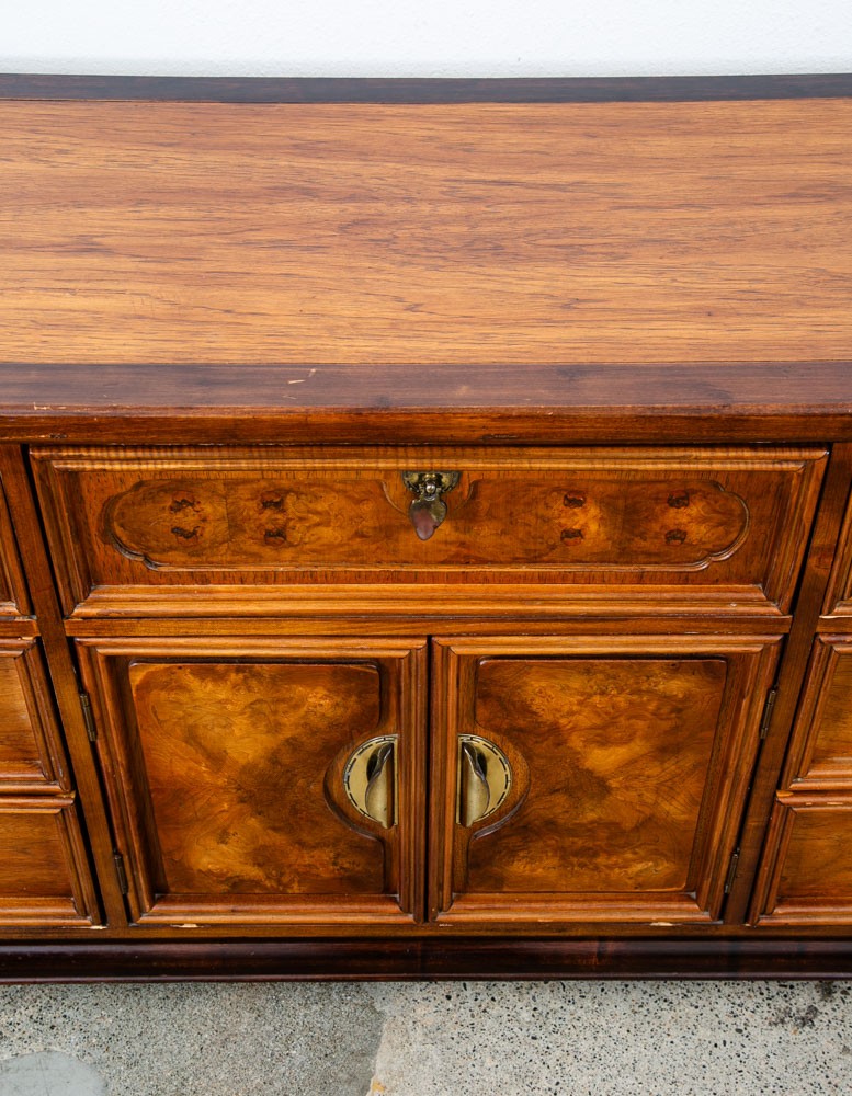 Mid Century Modern Dresser Credenza Walnut 9 Drawer Wood Brass Handle Mcm