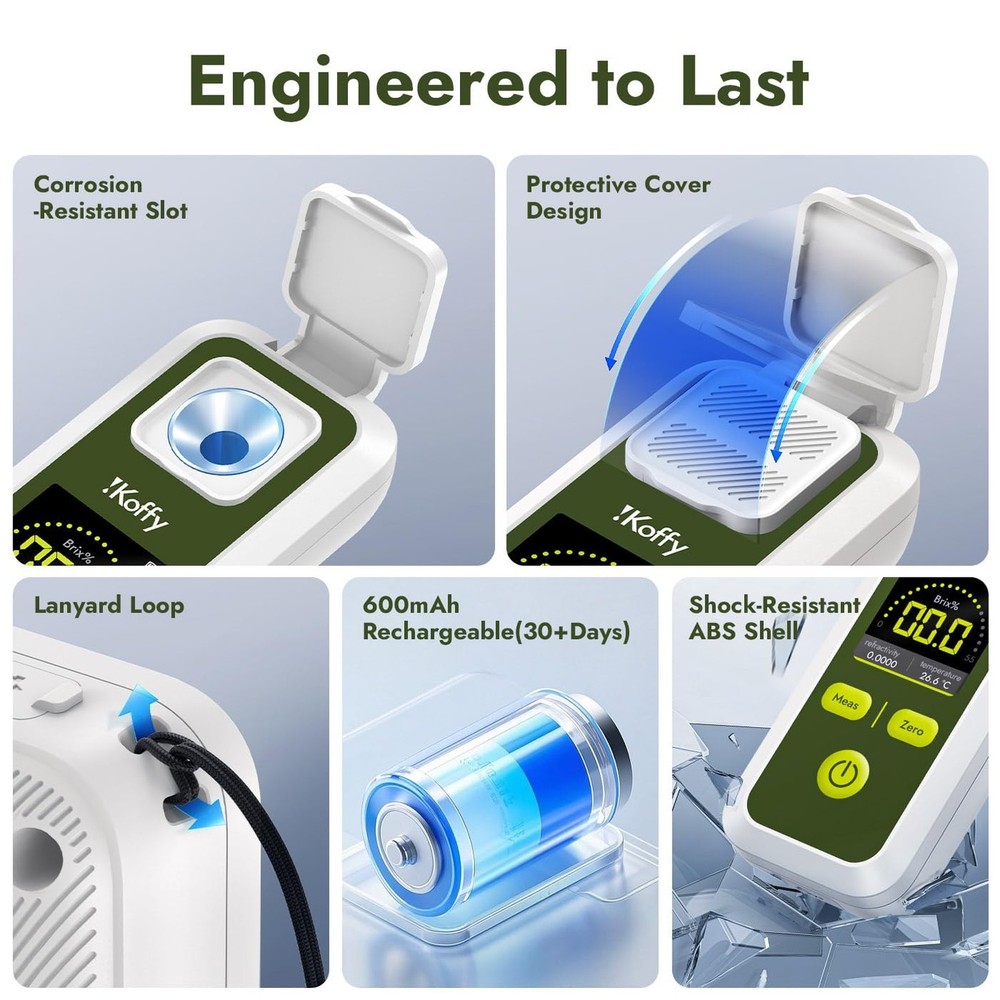 AI Digital Brix Refractometer with ATC, APP Sync & AI Analysis, 0-55% Range, ...