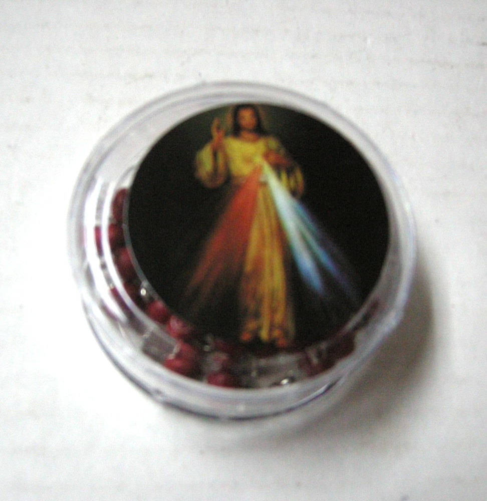 Rosary Necklace By Zhang Change, Christ W/Plastic Case, 18", Red, New