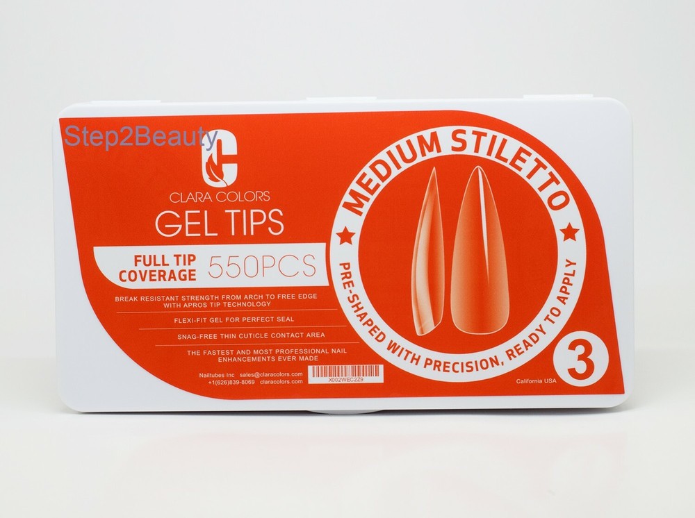 Clara Colors - Full Tip Coverage 550 pcs - Medium Stiletto Gel Tips #3