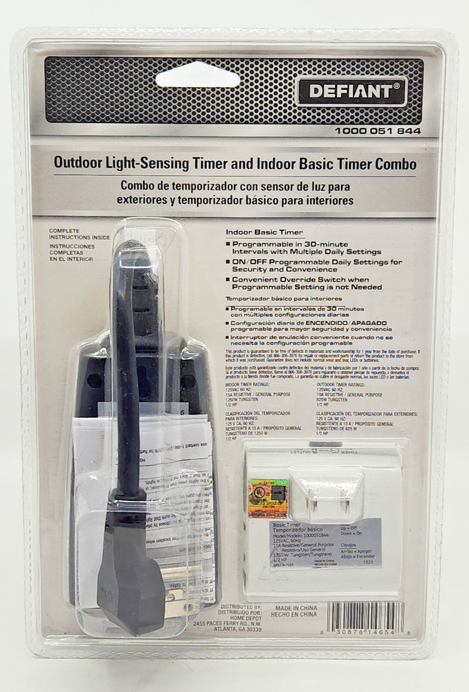 Defiant Light-Sensing Outdoor & Indoor Basic Timer Combo Pack - New in Package