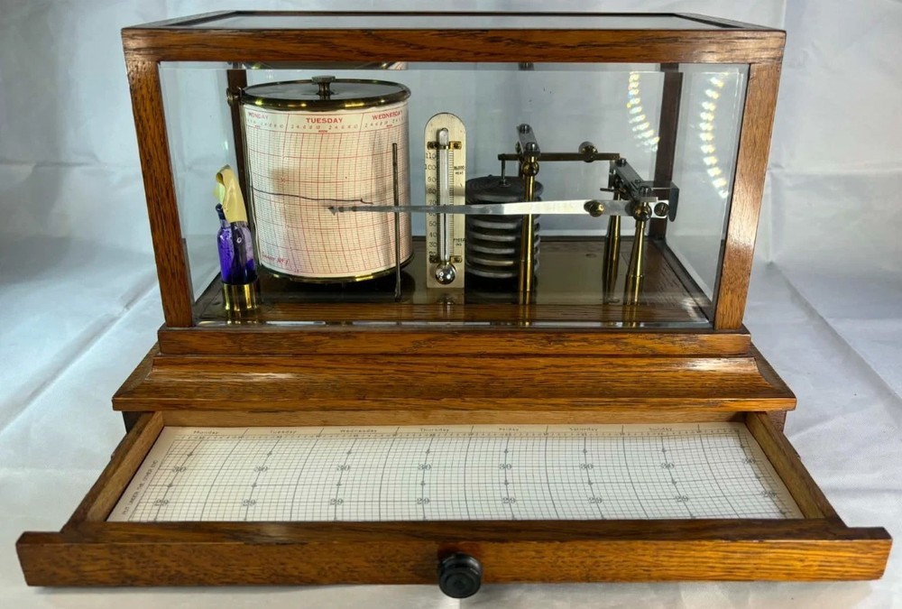 Antique Aneroid Barograph c.1900 Attributed Short, Mason Oak Case