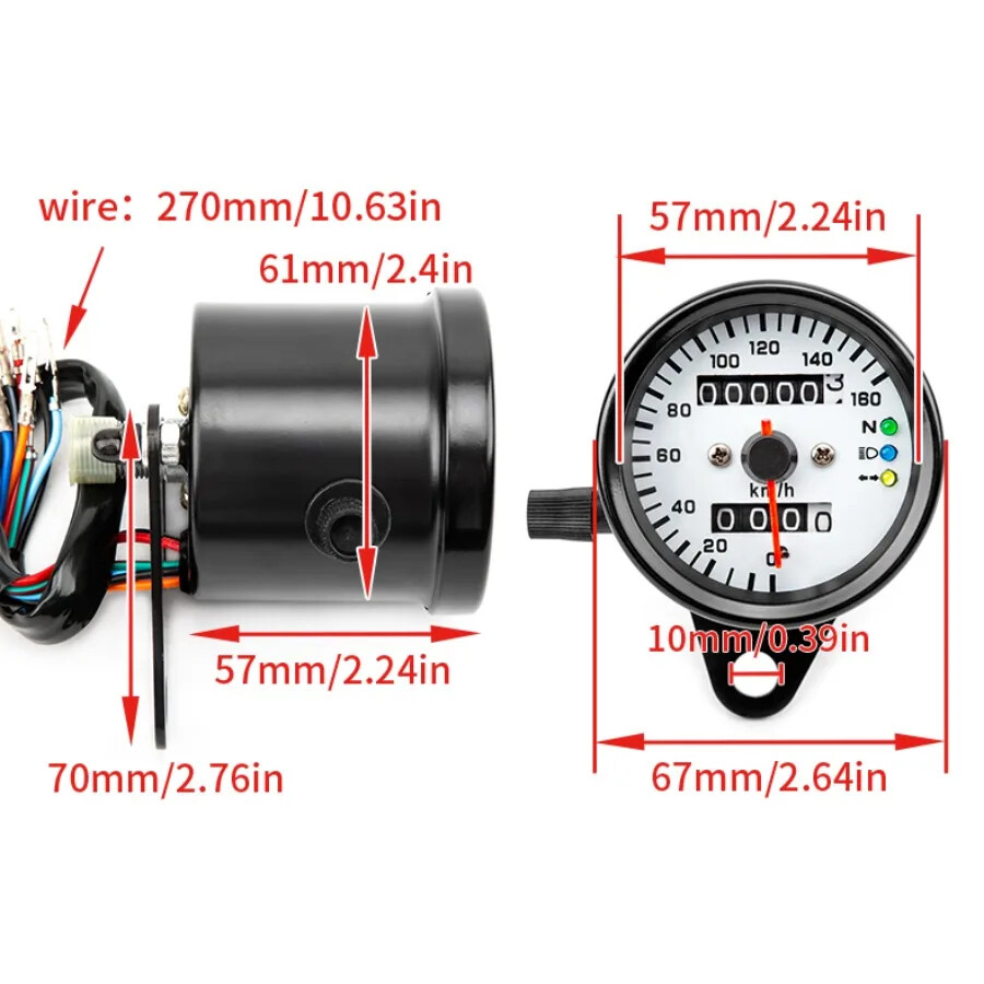 Universal Part Three Light Double Mileage 12V Motorcycle LED Display Speedometer